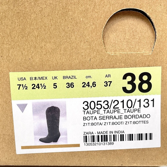 Zara Embroidered Taupe/Tan Suede 15.5” Pull-On Boots, Size 7.5 - Picture 14 of 15